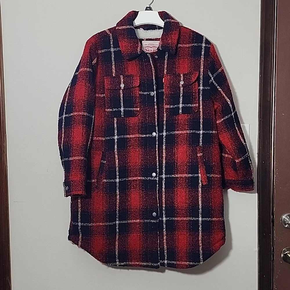 Levi's Wool Blend Oversized Plaid Sherpa Shirt Shacket Size XL